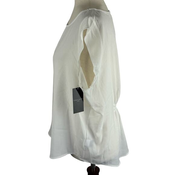 TAHARI ASL CAP SLEEVE PLEAT FRONT CAREER BLOUSE IN IVORY NWT WOMEN'S SIZE LARGE - Picture 7 of 16